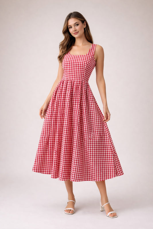 Classic Gingham Midi Dress