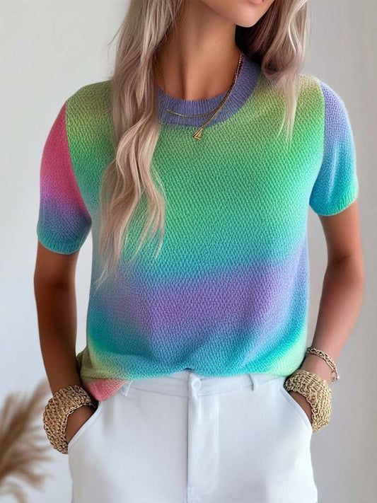 Women's Casual Gradient Top– Short Sleeve Pullover | Trendy Streetwear