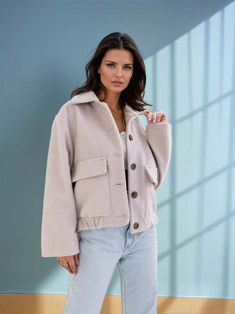 Women's Wool Coat – Chic Short Button-Up