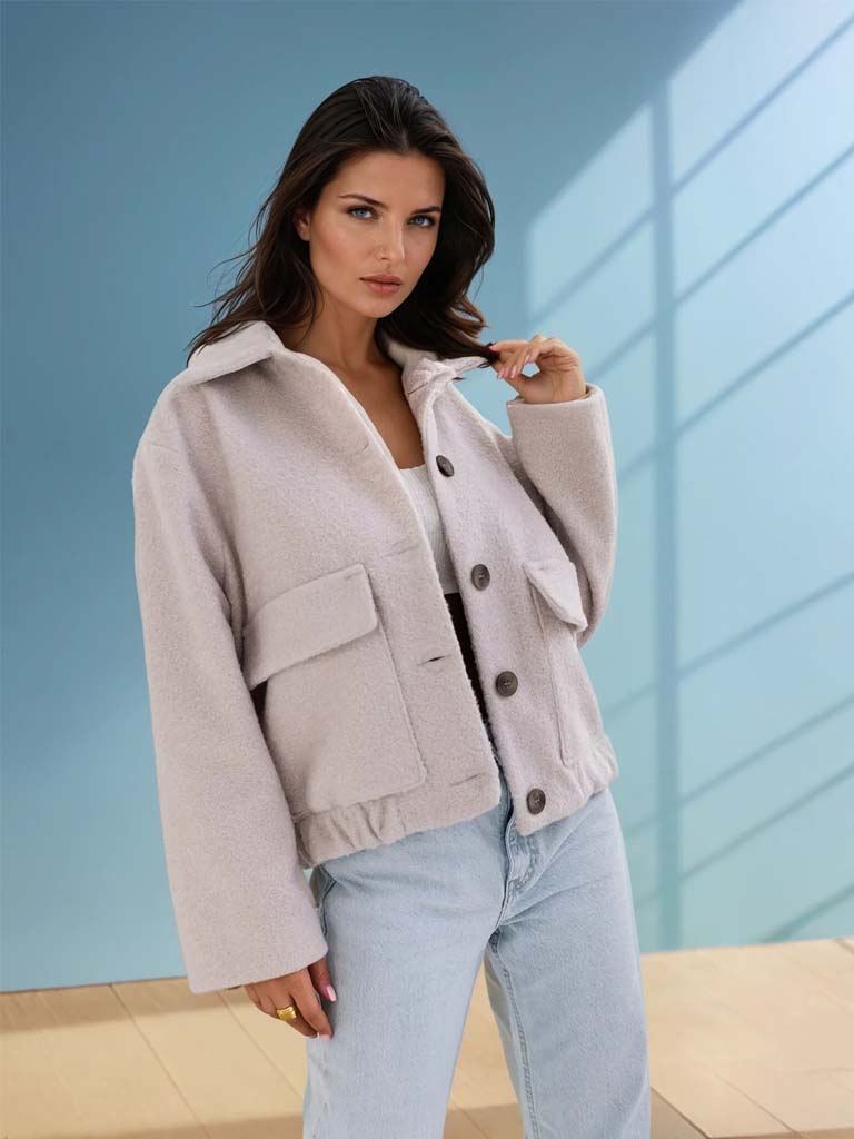 Women's Wool Coat – Chic Short Button-Up
