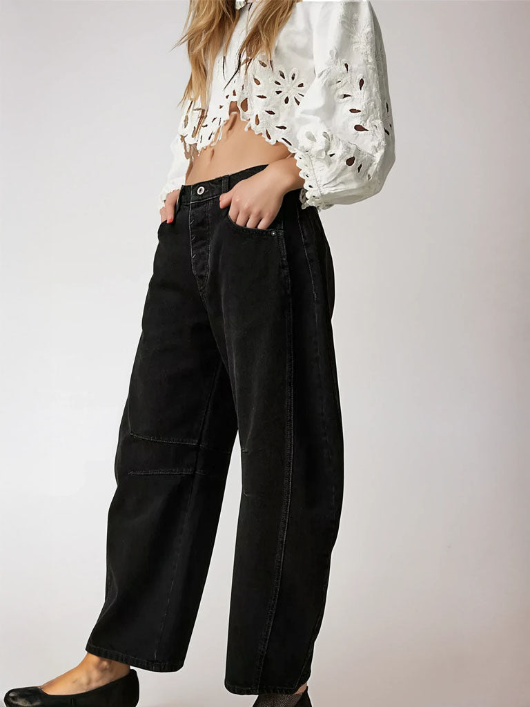 Mid-Rise Barrel Wide-Leg Jeans