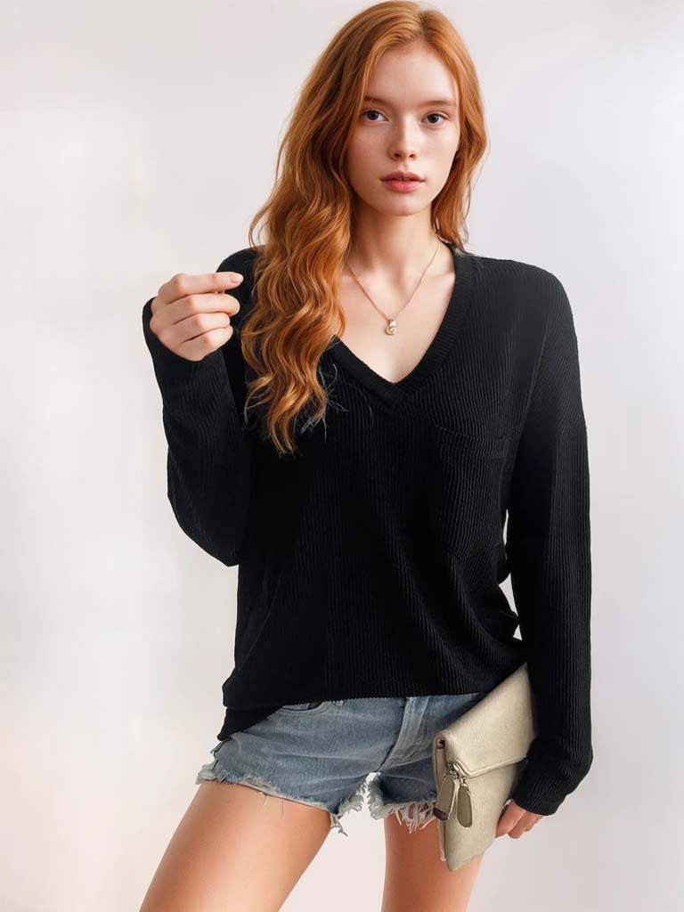 Soft Knit V-Neck – Casual & Cozy Long Sleeve Pullover