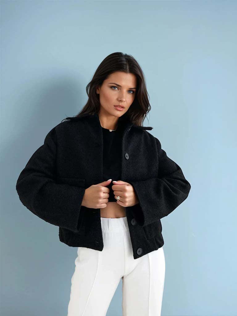 Women's Wool Coat – Chic Short Button-Up