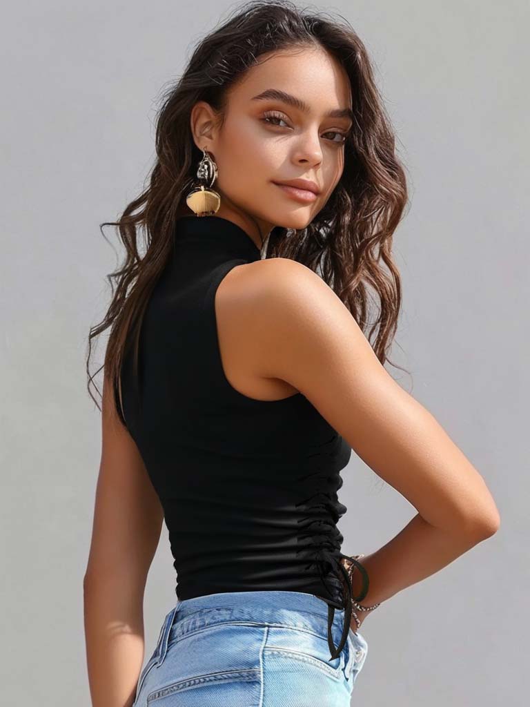 Women's Cropped Top – Sleeveless Drawstring Turtleneck | Trendy & Comfortable