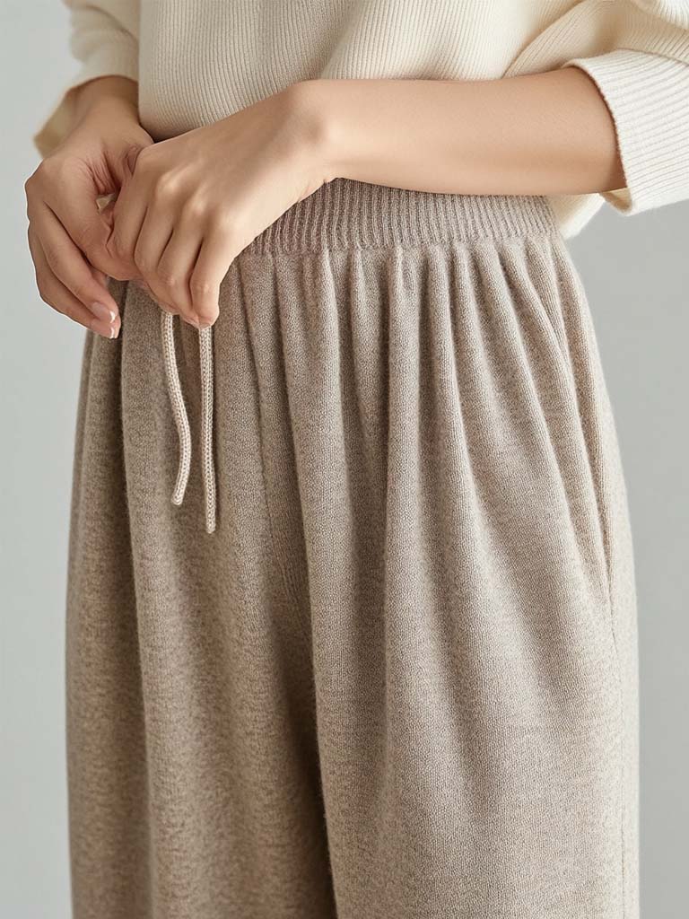 Wool Knitted Wide-Leg Pants - Soft and Cozy Mid Waist Wool Pants