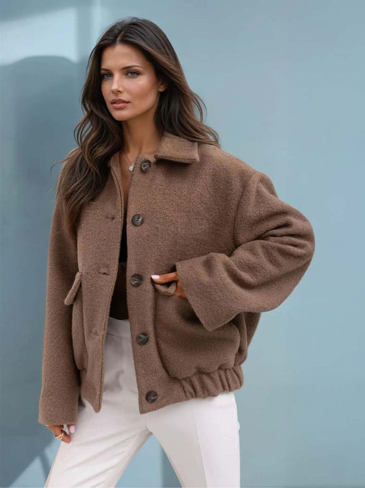 Women's Wool Coat – Chic Short Button-Up