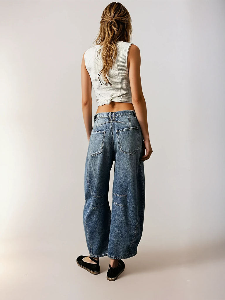 Mid-Rise Barrel Wide-Leg Jeans