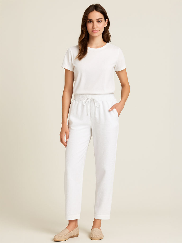 Cotton-Linen Elastic-Waist Wide-Leg Trousers