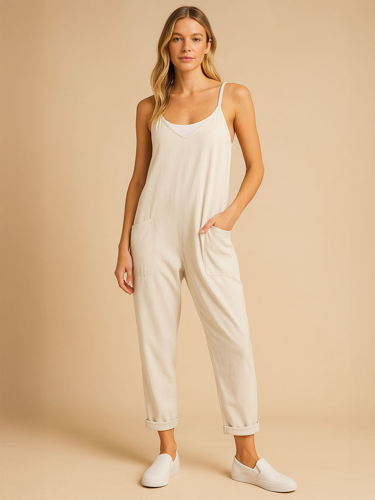 Pocket Spaghetti-Strap Knitted Jumpsuit