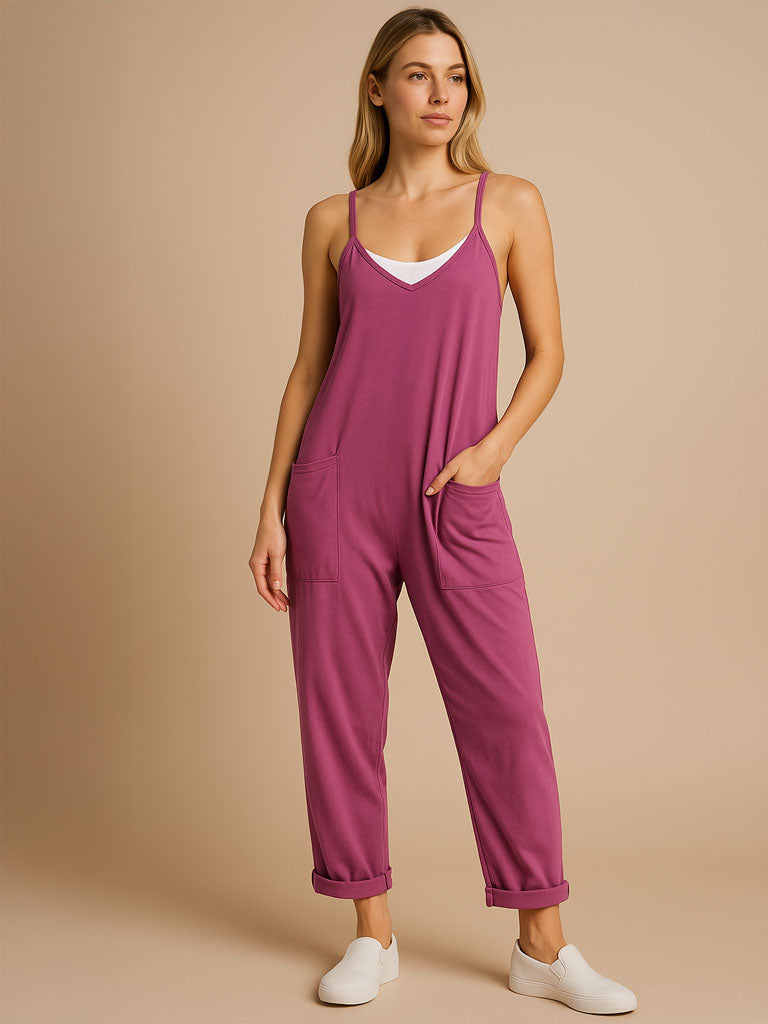 Pocket Spaghetti-Strap Knitted Jumpsuit