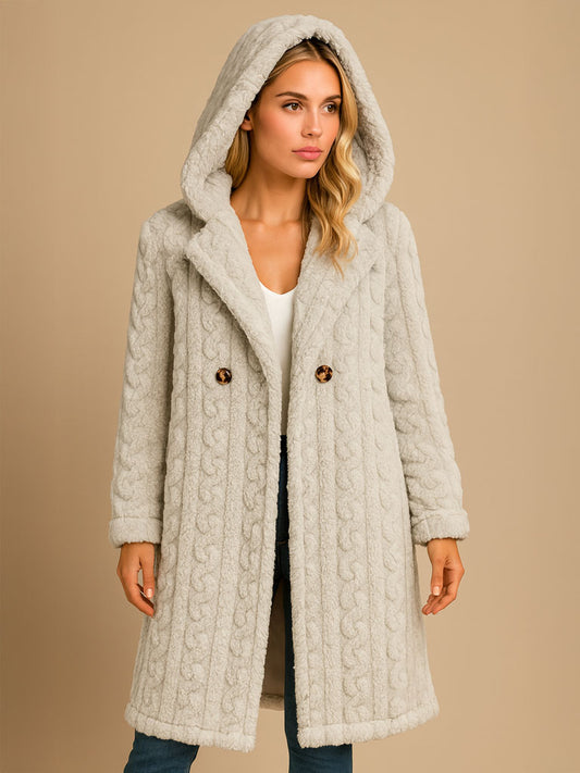 Hooded Sherpa Cable-Knit Coat