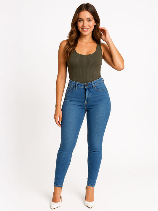 High-Waist Stretch Skinny Jeans - Pencil Style Pants