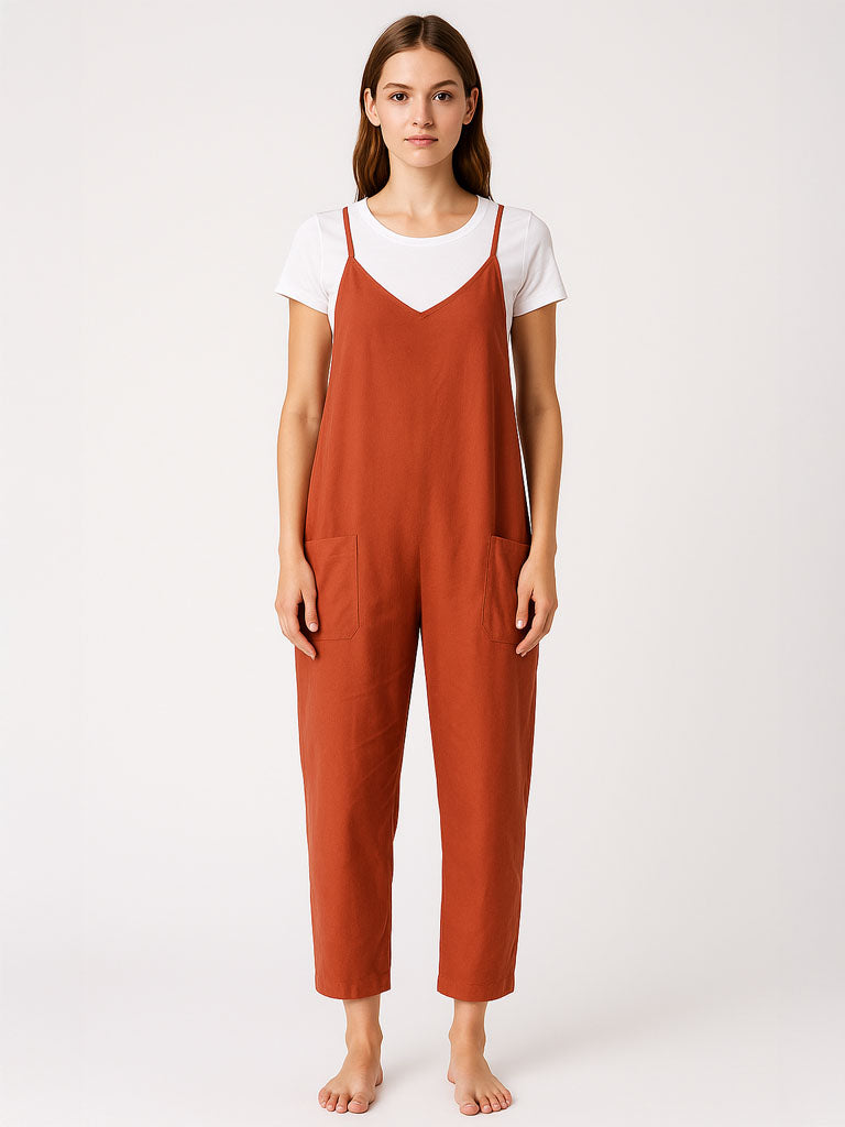 Pocket Spaghetti-Strap Knitted Jumpsuit