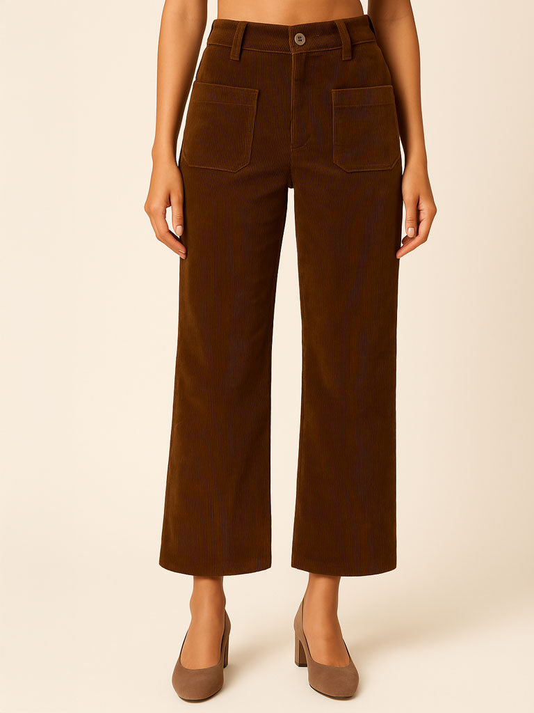Women’s Corduroy Pants | Mid‑Waist Wide‑Leg Trousers in 4 Colors
