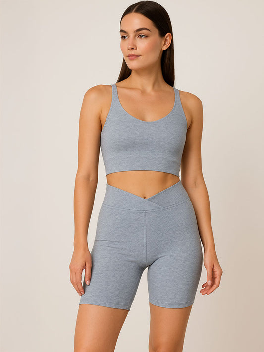 2‑Pack Mid‑Waist Hip‑Hugger Safety Shorts – Dark Navy Blue & Gray