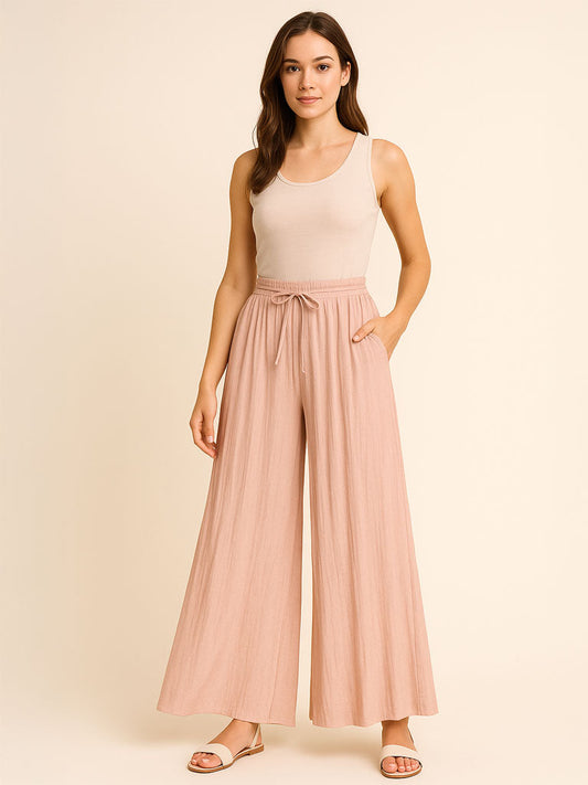 High‑Waist Wide‑Leg Chiffon Palazzo Pants