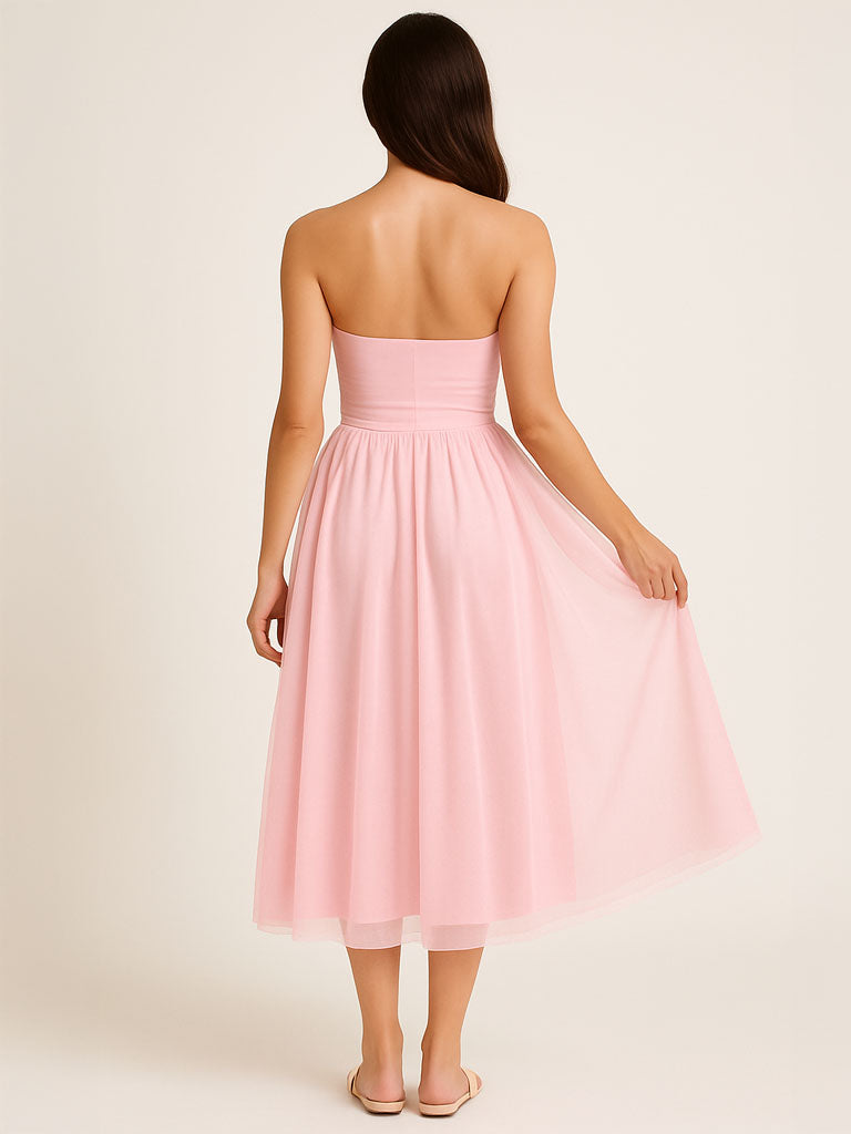 Strapless Midi Tube Top Pettiskirt Dress