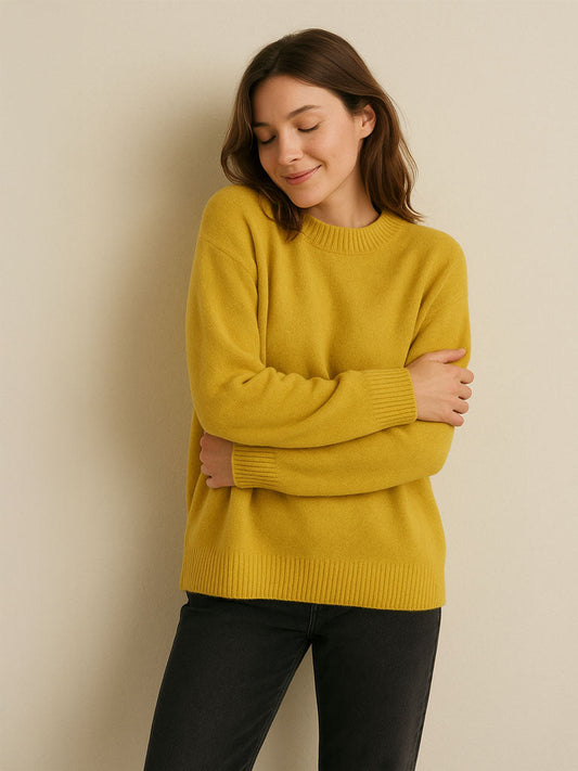 Cotton–Cashmere Pullover Sweater – Solid Round Neck (One Size)