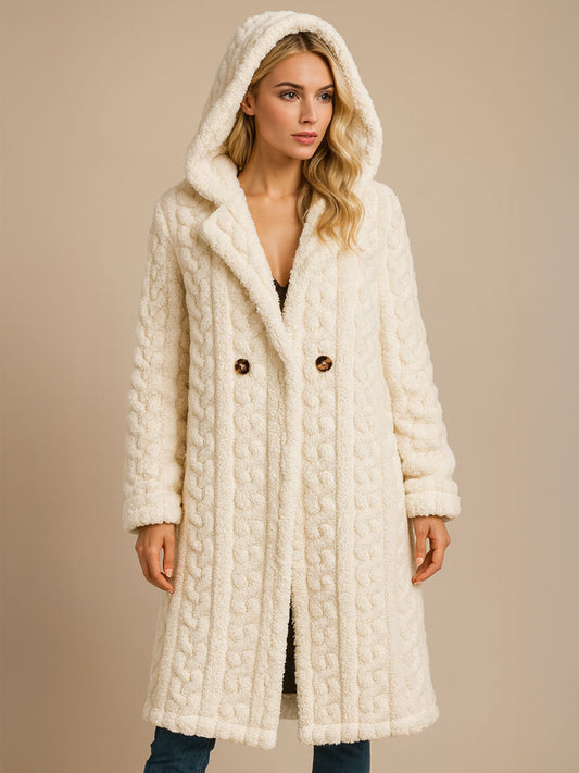Hooded Sherpa Cable-Knit Coat