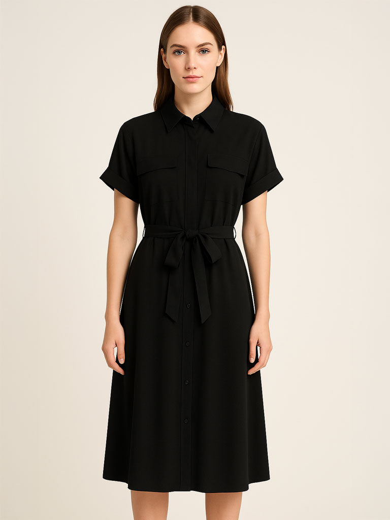Pocket Belted Shirtwaist Dress