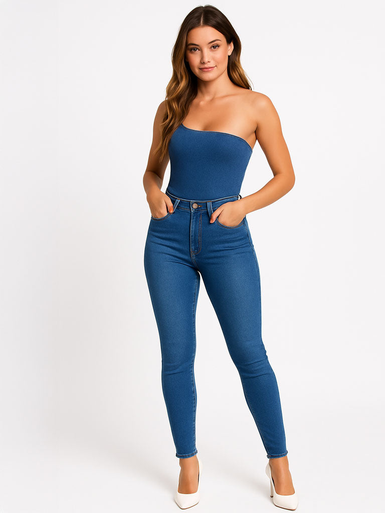High-Waist Stretch Skinny Jeans - Pencil Style Pants