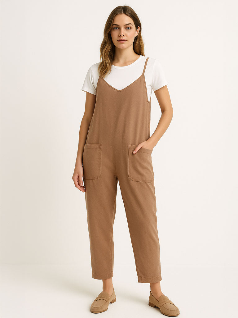 Pocket Spaghetti-Strap Knitted Jumpsuit