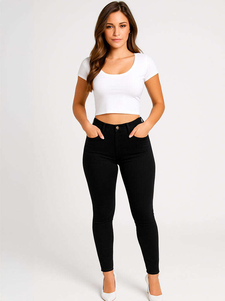 High-Waist Stretch Skinny Jeans - Pencil Style Pants