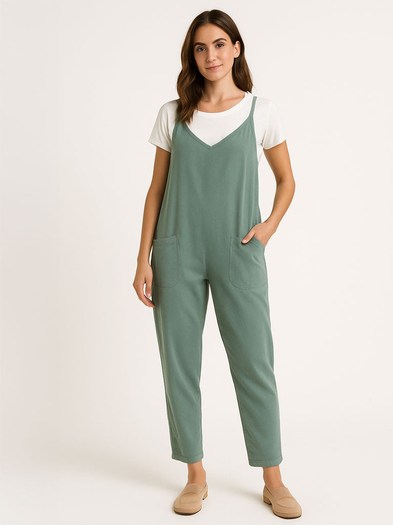 Pocket Spaghetti-Strap Knitted Jumpsuit