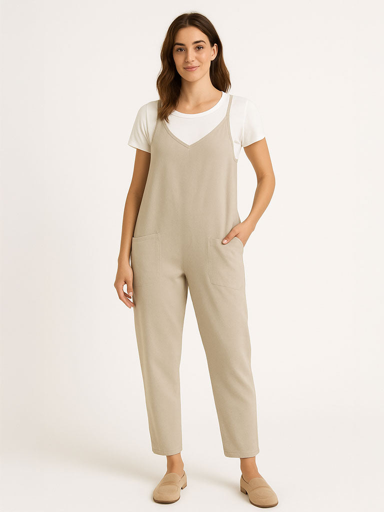 Pocket Spaghetti-Strap Knitted Jumpsuit