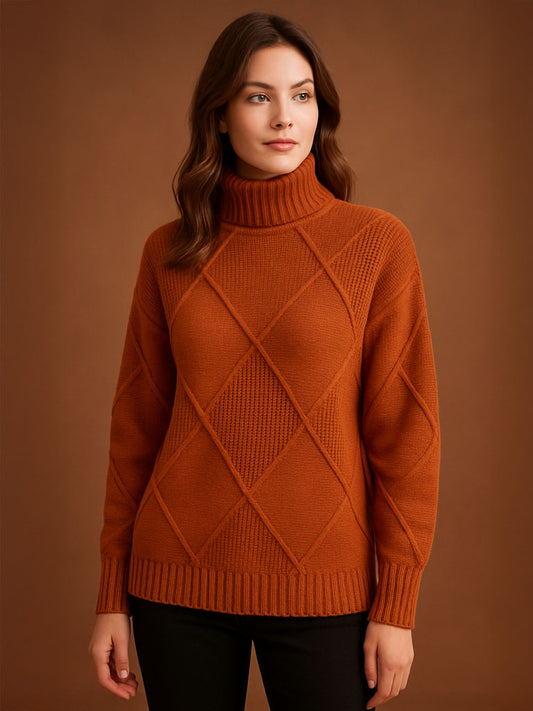Cozy Diamond-Knit Turtleneck Sweater
