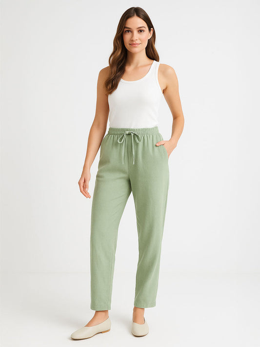 Cotton-Linen Elastic-Waist Wide-Leg Trousers