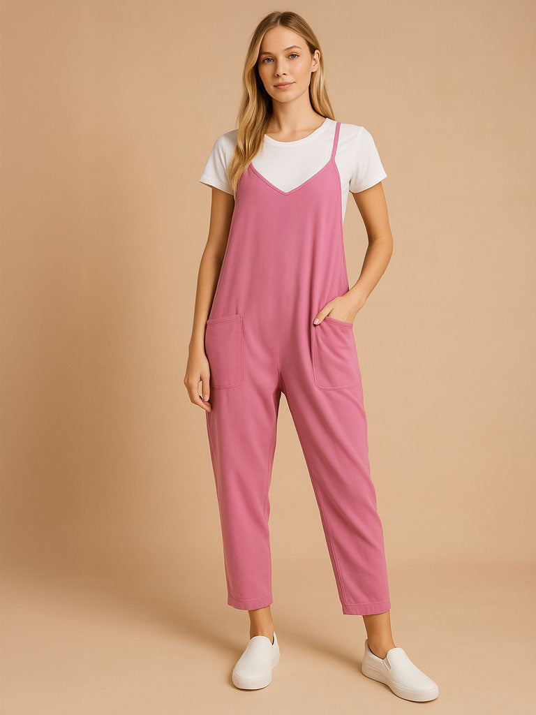 Pocket Spaghetti-Strap Knitted Jumpsuit