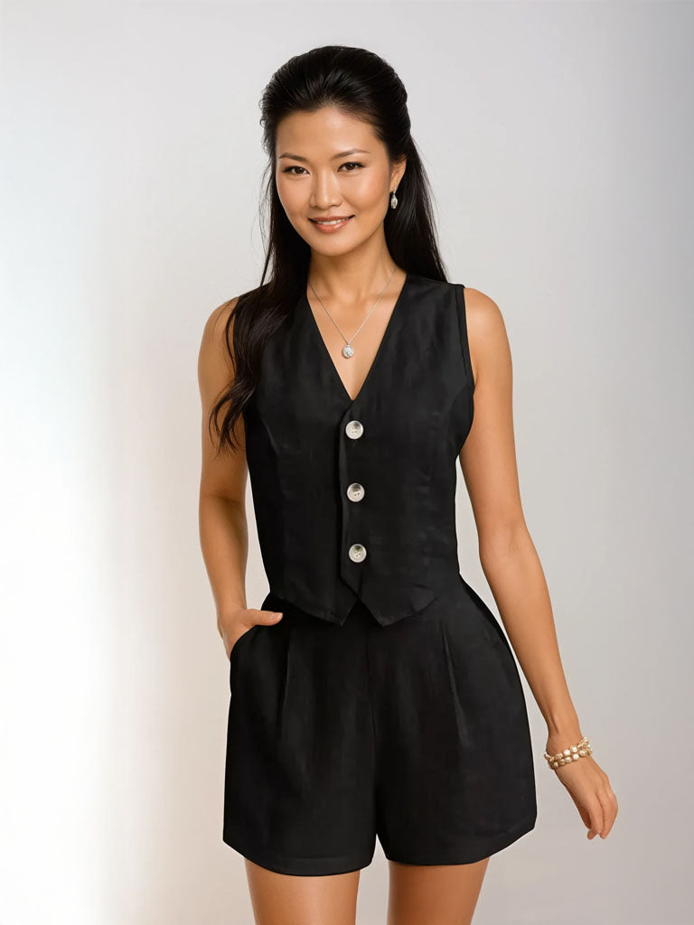 Linen Vest & Shorts Set