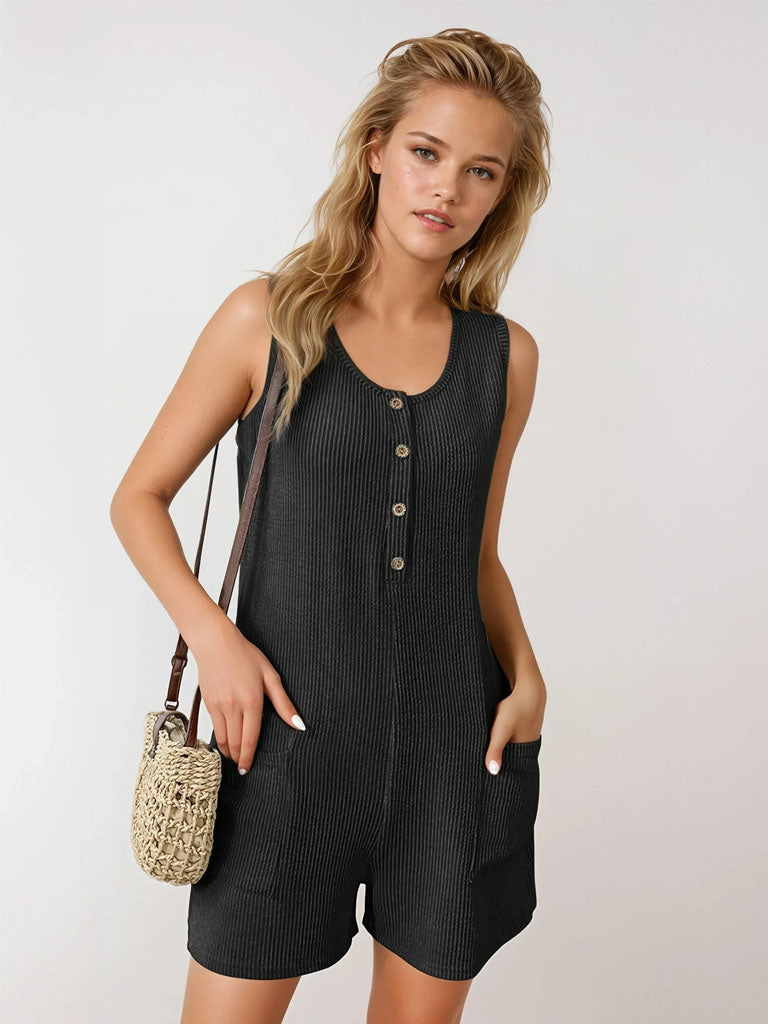 Solid Color Sleeveless Short Jumpsuit for Women | Summer Romper