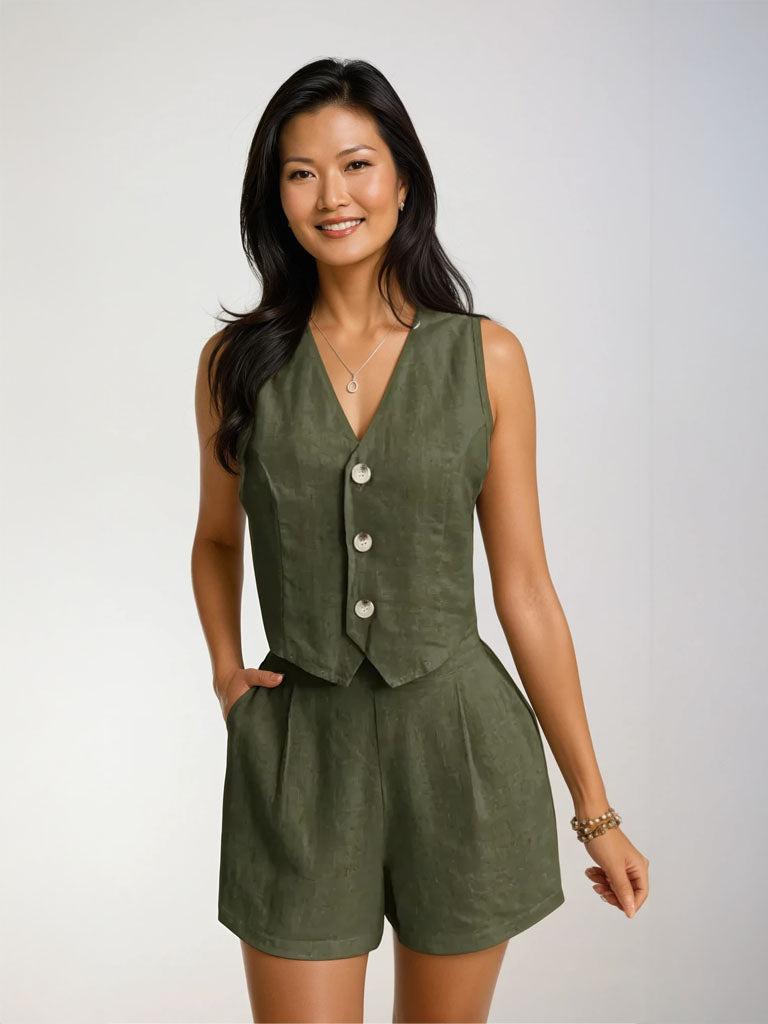 Linen Vest & Shorts Set