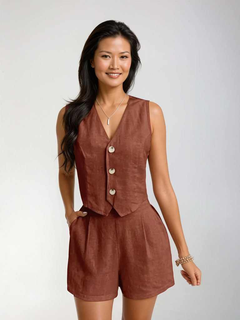 Linen Vest & Shorts Set