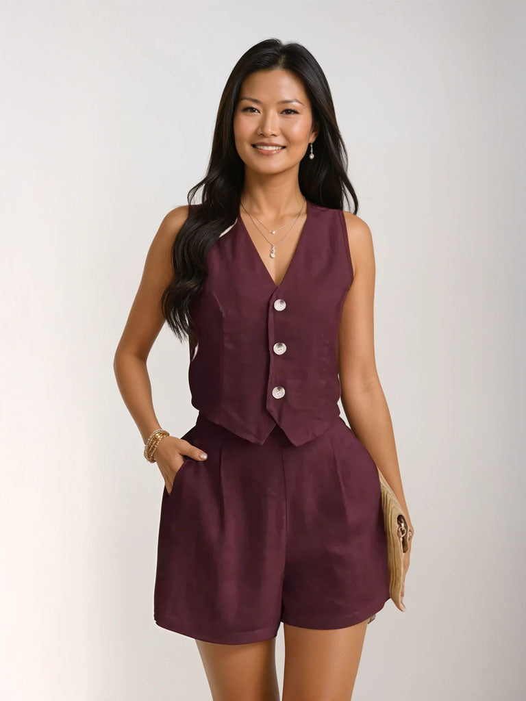 Linen Vest & Shorts Set