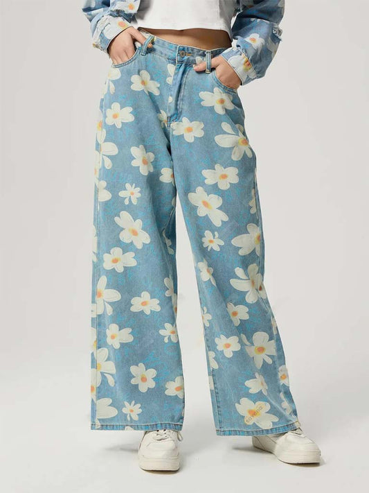 Vintage Daisy Print Denim Jeans