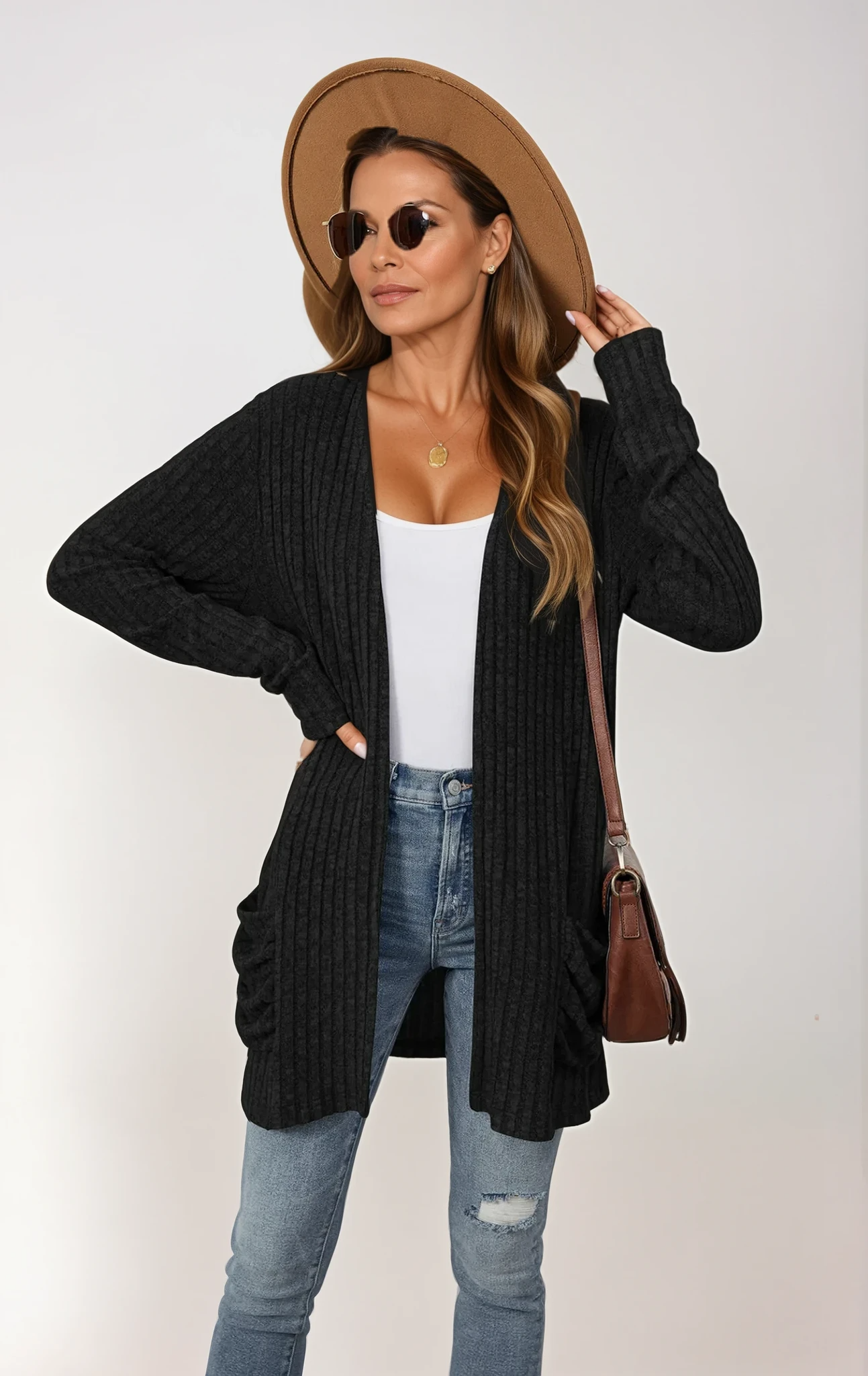 Oversized Knit Pocket Cardigan for Women – Solid Colors | S–XXL