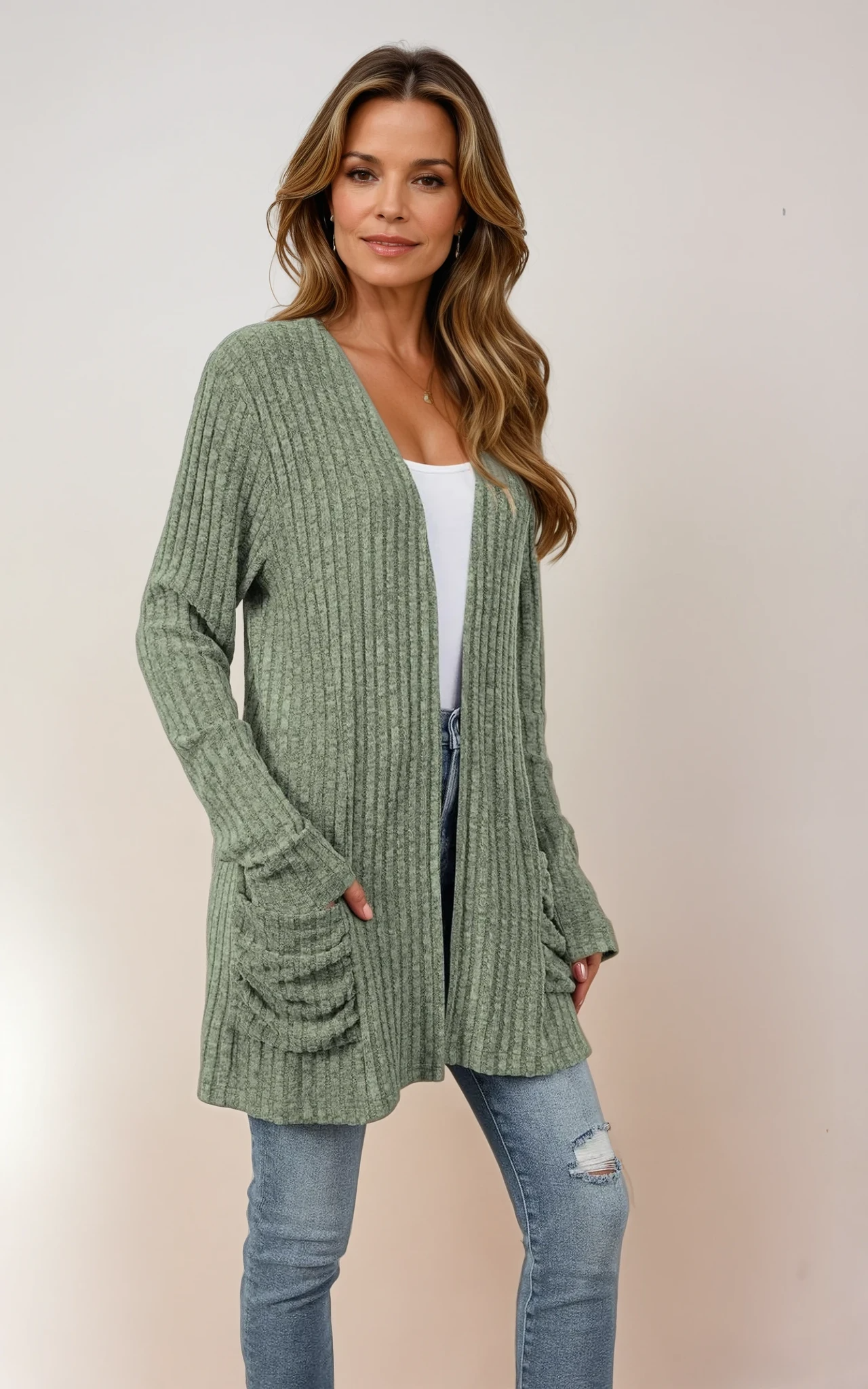 Oversized Knit Pocket Cardigan for Women – Solid Colors | S–XXL