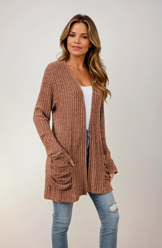 Oversized Knit Pocket Cardigan for Women – Solid Colors | S–XXL
