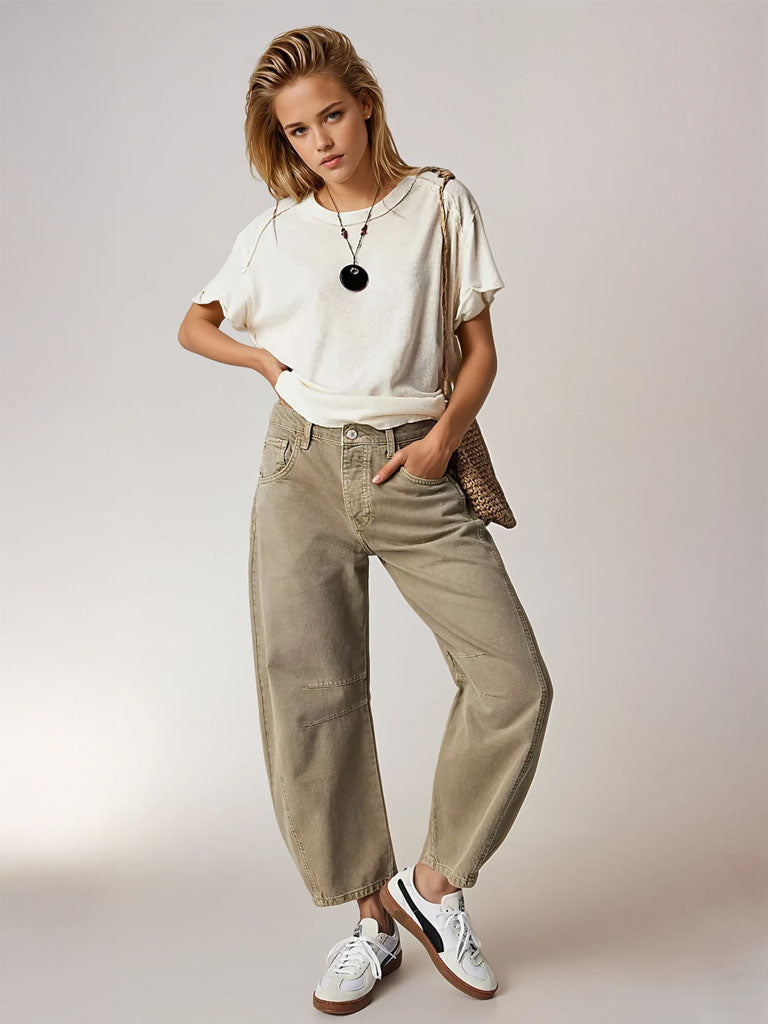Mid-Rise Barrel Wide-Leg Jeans
