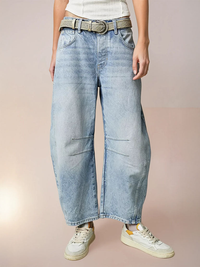 Mid-Rise Barrel Wide-Leg Jeans
