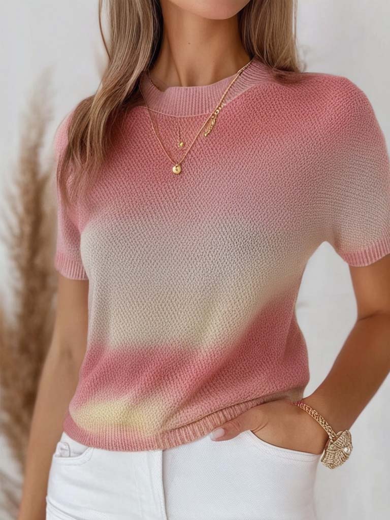 Women's Casual Gradient Top– Short Sleeve Pullover | Trendy Streetwear