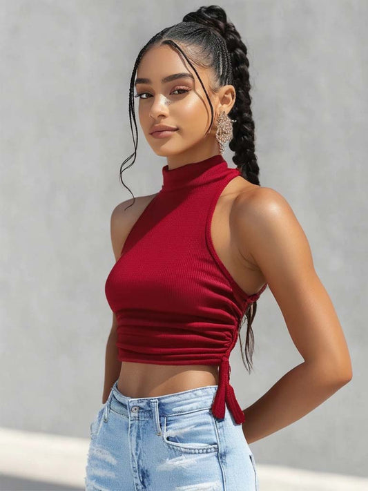 Women's Cropped Top – Sleeveless Drawstring Turtleneck | Trendy & Comfortable