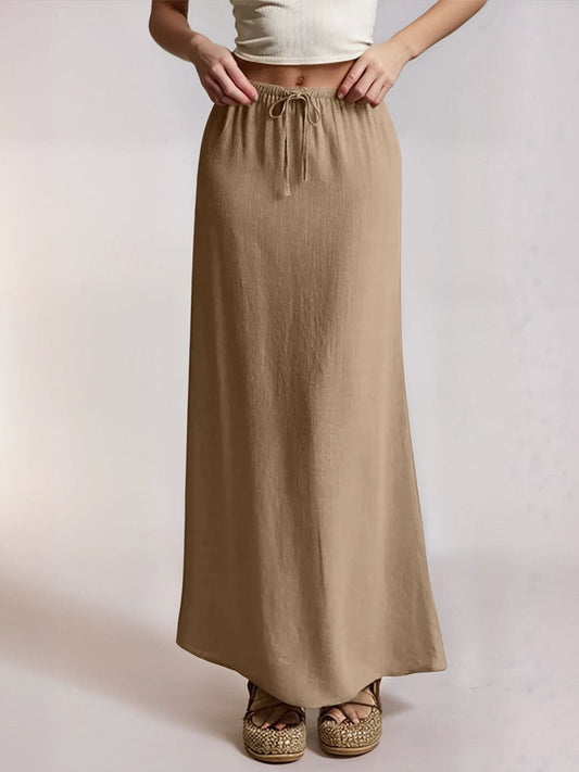 Solid Color Elastic Waist Maxi Skirt | Cotton A-Line