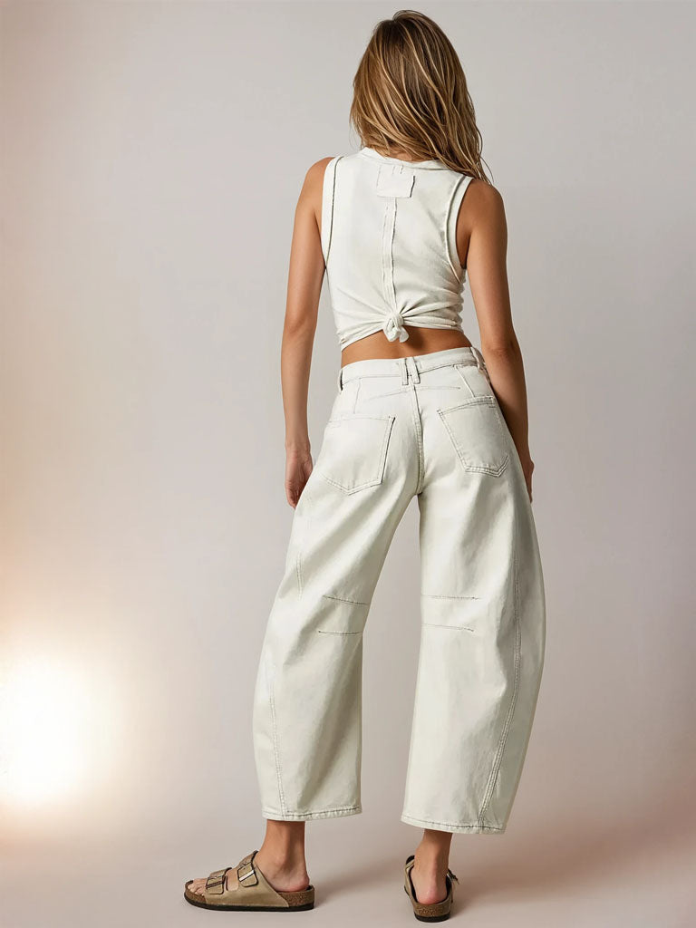 Mid-Rise Barrel Wide-Leg Jeans