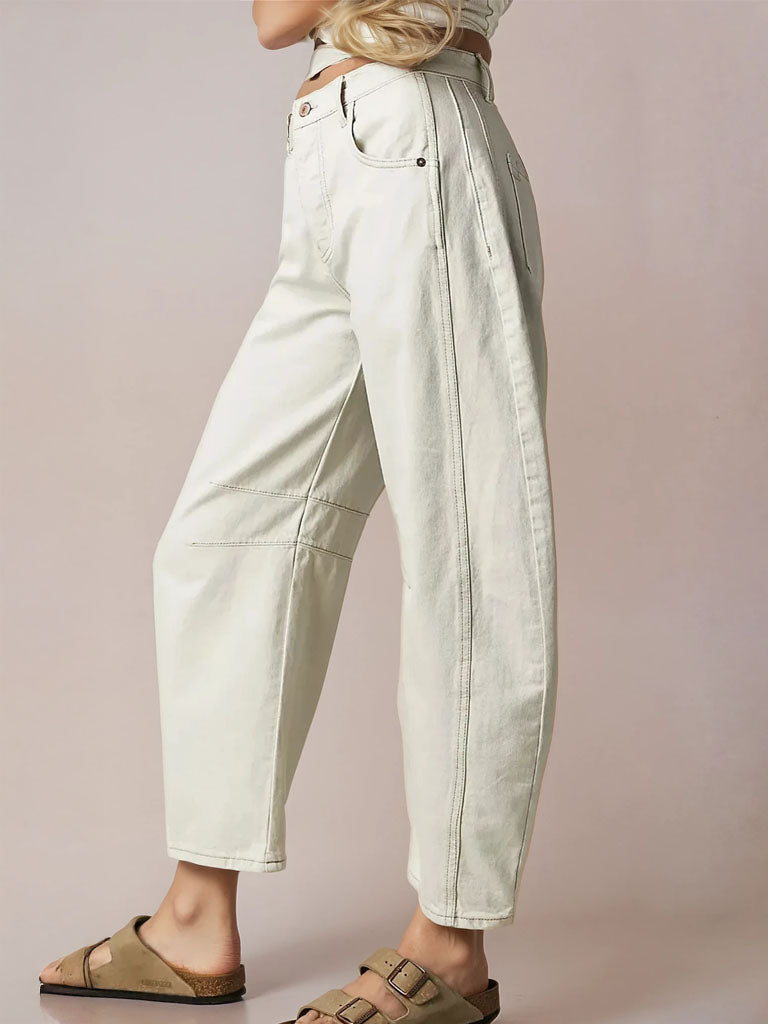 Mid-Rise Barrel Wide-Leg Jeans