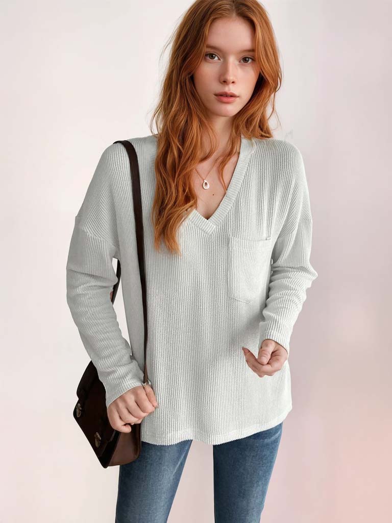Soft Knit V-Neck – Casual & Cozy Long Sleeve Pullover