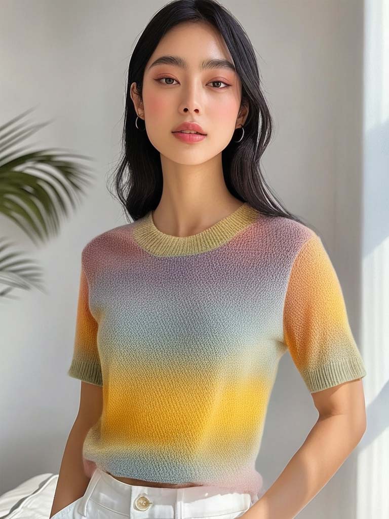 Women's Casual Gradient Top– Short Sleeve Pullover | Trendy Streetwear